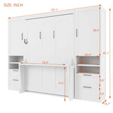 Merax Full Size Murphy Bed with Desk, Space-Saving Wall Bed Frame with Closet, Drawers and Shelves, Multifunctional Foldable Platform Bed for Small Spaces Studio Study Office Guest Room, White Merax