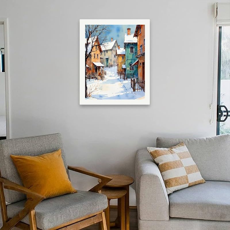Winter Village Paint by Numbers Kit for Adults - DIY Snowy Houses and Street Scene Painting on Canvas 16x20 Inch, Acrylic Paint Set, Suitable for Beginners, Art for Home Decoration or Gifts DecorFriday
