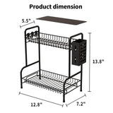 Bathroom Countertop Organizer With Toiletries Basket, 2 Tier Bathroom Counter Storage Rack with Adjustable Feetpad, No-Screw Caddy Stand for Vanity, Sturdy Metal Wire Black, Medium 12.8''L x 7.2''W USHARP