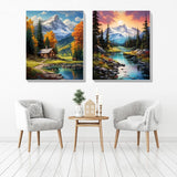2 Pack Mountain Paint by Numbers Kit for Adults Beginner with Framed,Easy Adult Paint by Number Kits on Canvas DIY Painting for Beginners Art by Numbers for Home Wall Decor 10x12 Inch NEGEKFKX
