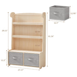WISUCART Kids Bookshelf and Toy Storage Organizer, 3 Tier Bamboo Todders Book Shelf Large Book Rack for Child Room Playroom Nursery for Kids, Children, Toddlers (Nature) WISUCART