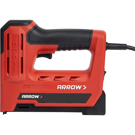 Arrow ET501F Corded 5-in-1 Professional Electric Staple and Nail Gun, Wire Stapler, and Brad Nailer for Upholstery, Framing, Insulation, Crafts, Fencing, and Cable, Black/Red Arrow