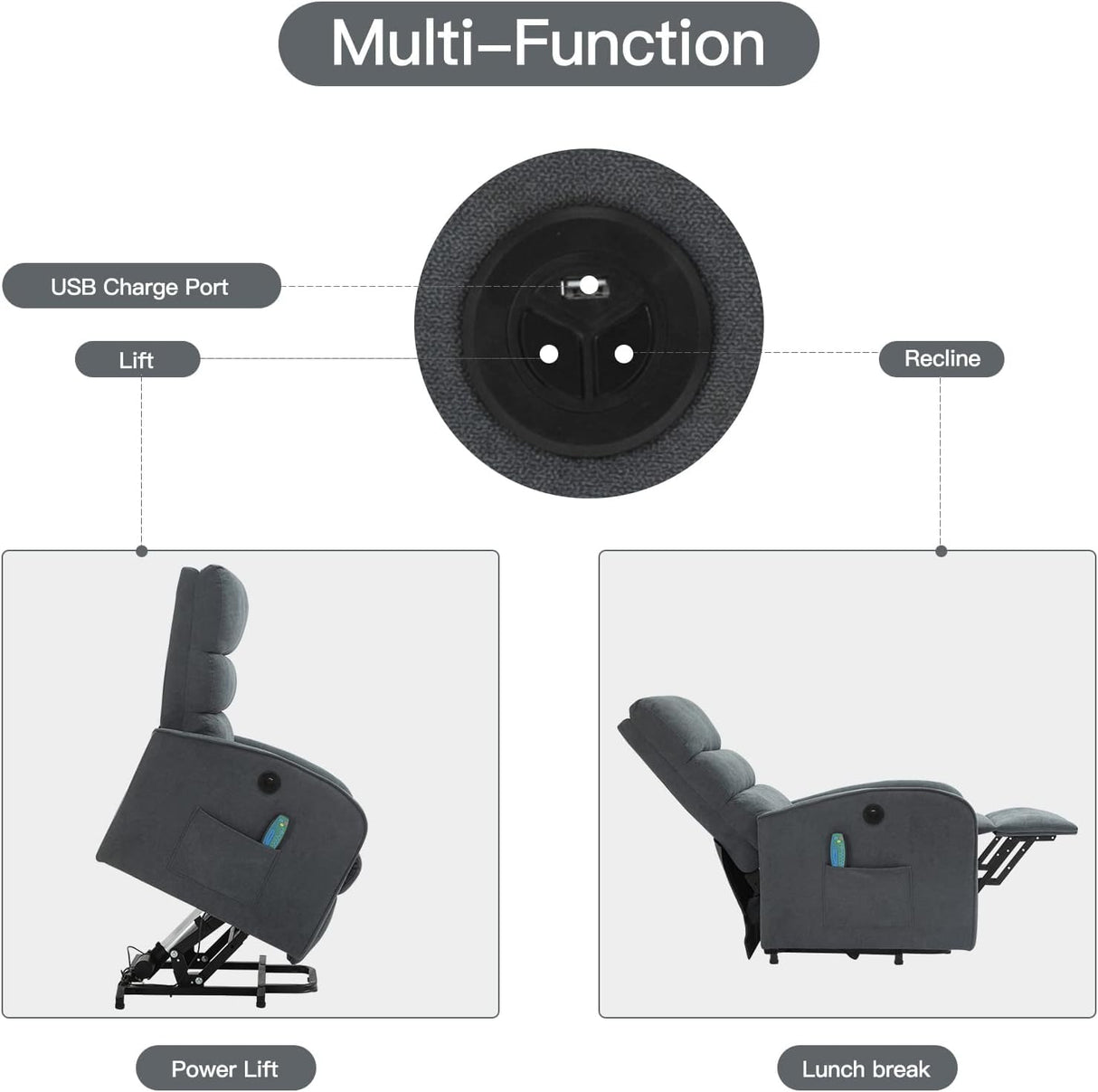 AVAWING Power Lift Massage Chair, Lift Recliner Chairs for Elderly, Electric Recliner W/Heat & Vibration, Linen Fabric Lift Chair with Side Pocket & USB Port for Living Room, Bedroom, Grey AVAWING
