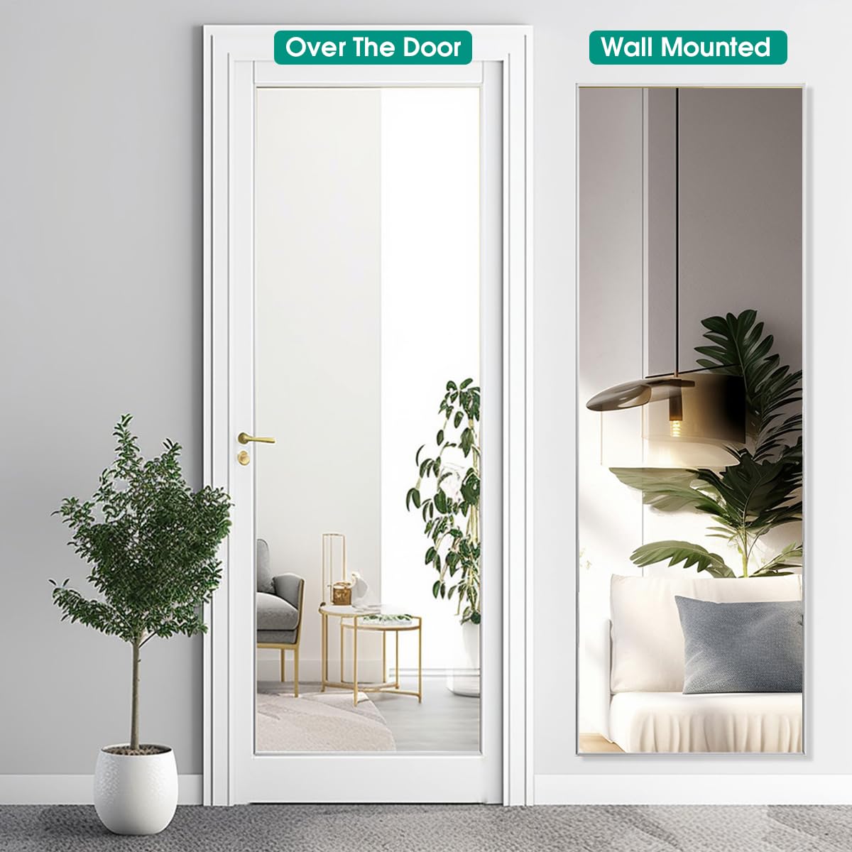 Otlsh 14"×48" Door Mirror,Full Length Mirror, Over The Door, Wall Mirror, Thin Frame, Aluminum Alloy, for Bedroom, Living Room, Entryway -White Otlsh