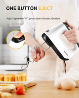 SHARDOR Hand Mixer Electric, 6 Speed & Turbo Mixer Electric Handheld, Snap-On Storage Case,5 Stainless Steel Accessories for Whipping, Mixing Cookies, Brownie, Cakes, Dough Batters, White SHARDOR