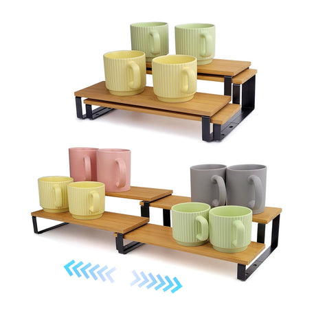 Expandable Coffee Mug Holder Cup Organizer for Kitchen Cabinets, Adjustable 2-Tier Under Cabinet Coffee Mug Holder Mug Display Shelf Space-Saving with Multi-Functional Use Solcasaco