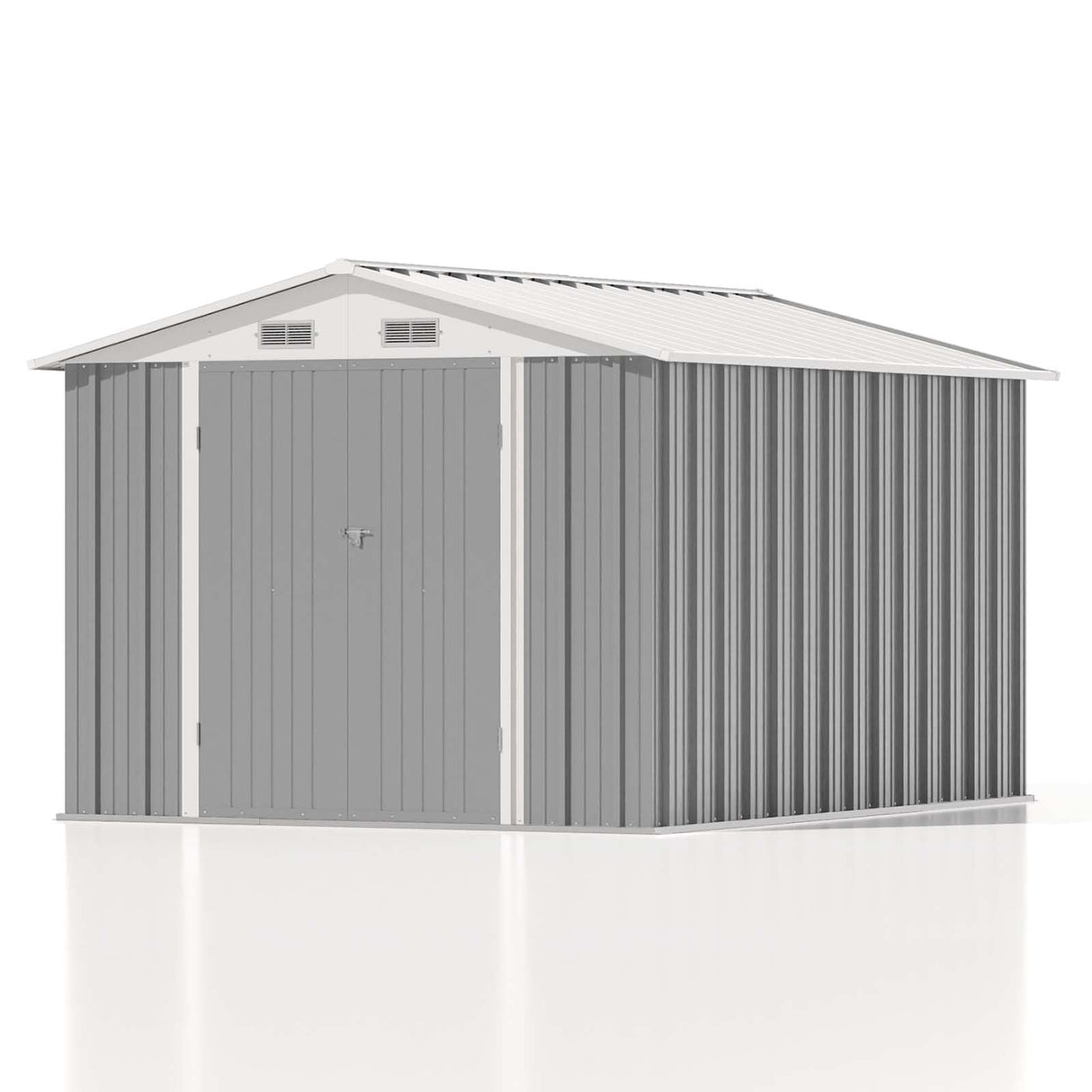 Patiowell 8x10 FT Outdoor Storage Shed, Large Garden Tool Metal Shed with Sloping Roof and Double Lockable Door, Outdoor Sheds for Backyard Garden Patio Lawn,Grey Patiowell