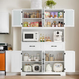 BOTLOG Kitchen Pantry Storage Cabinet, 71" Large Buffet Cabinet with Hutch, Drawers, Tall Kitchen Hutch Cabinet with Microwave Stand for Dining Room, White BOTLOG