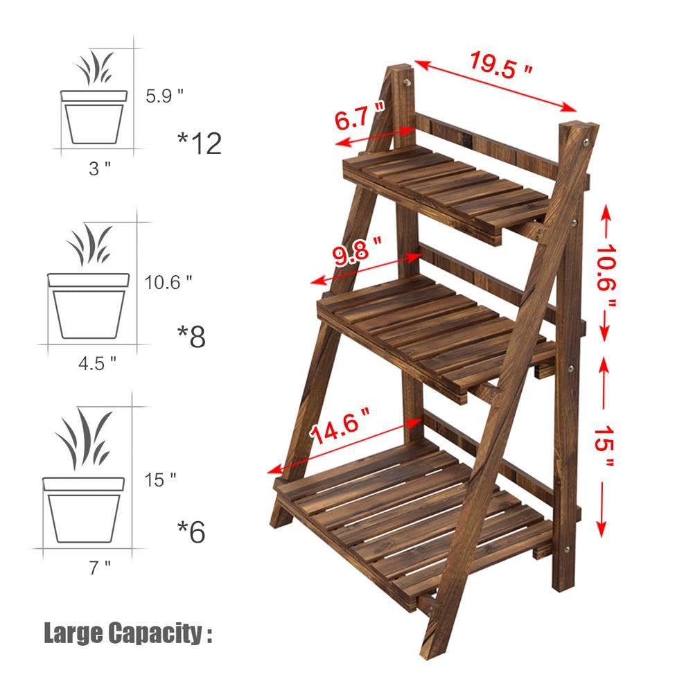 Yaheetech Folding Plant Stand Wooden Foldable Plant Shelf 3-Tier Flower Pot Stand Plants Display Shelf Rack Ladder Garden Indoors Outdoors 23.6 x 15 x 36.6in - WoodArtSupply