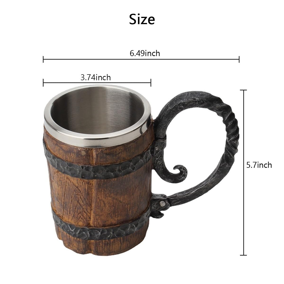 Vintage Handmade Wooden Beer Barrel Mug,Bar Restaurant Mug With Handle,Resin Bucket Mug for Men Coffee Beverage Cocktail,Stainless Steel Liner Beer Stein Tankard Beer Cup Unique Gift Mug - WoodArtSupply