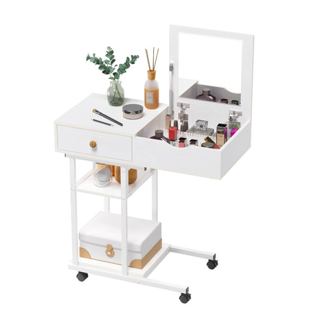 Elephance Moveable Vanity Desk with Mirror for Small Spaces, Makeup Dressing Table Computer Desk with Drawers and Shelves for Bedroom Elephance
