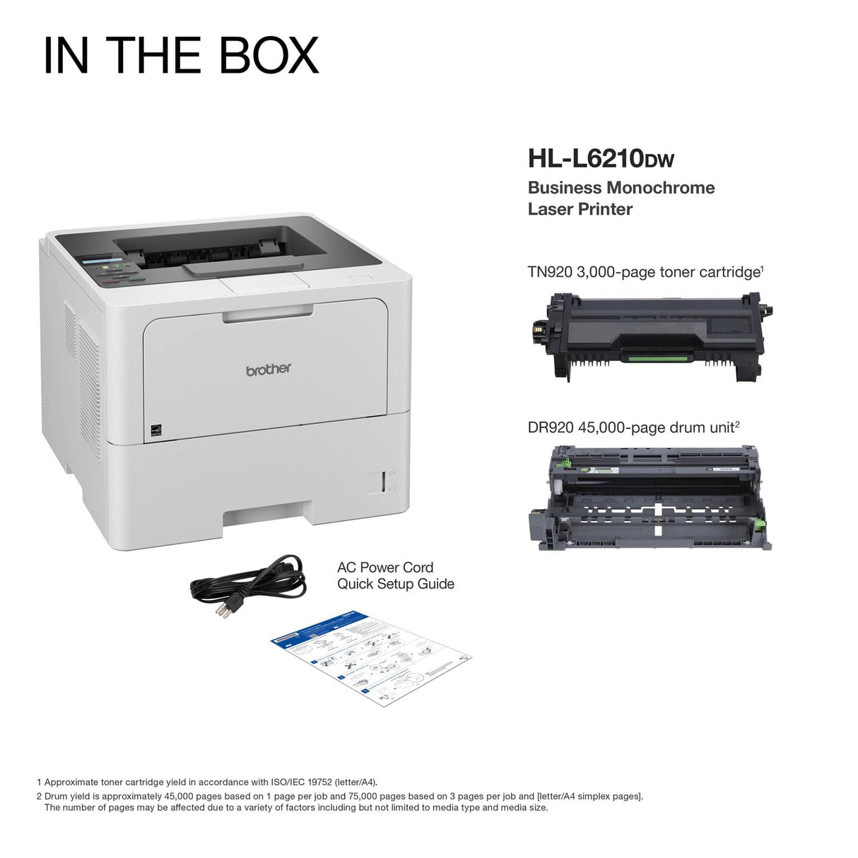 Brother HL-L6210DW Business Monochrome Laser Printer with Large Paper Capacity, Wireless Networking, and Duplex Printing, White Brother