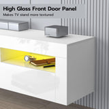 SIKHST Floating LED TV Stand for 85 Inch TV with Glass Shelves and Cabinet, 71 Inch Wall Mounted Modern Entertainment Center Media Console with Storage,White SIKHST