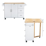 HiDSLiving Kitchen Island 54" Large Rolling Kitchen Island Cart On Wheels with Drop Leaf 3 Drawers 1 Cabinet,Spice Towl Rack Mobile Kitchen Table with Storage, White HiDSLiving