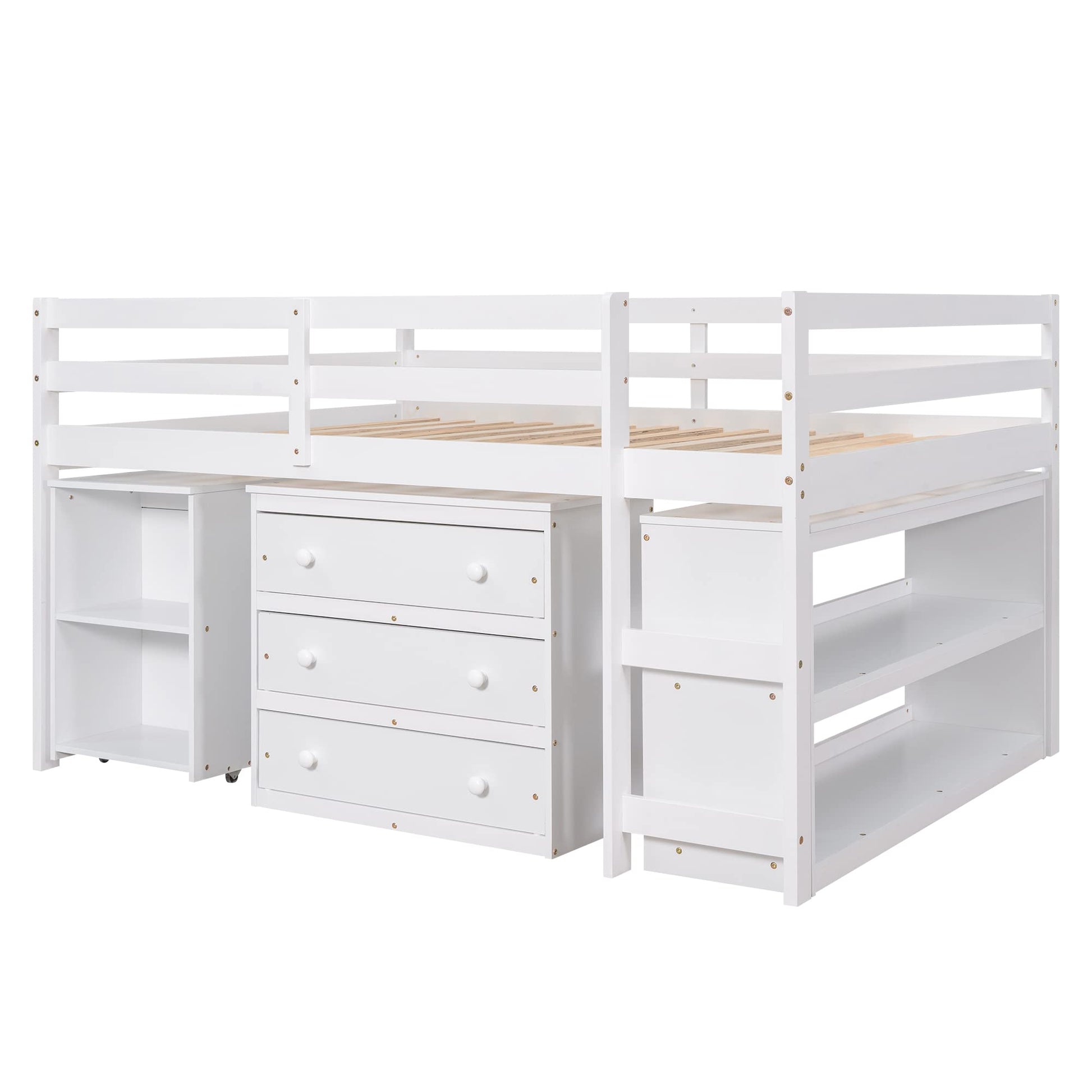 Low Full Loft Bed with Desk & Storage - Modern White Design by Bellemave - WoodArtSupply