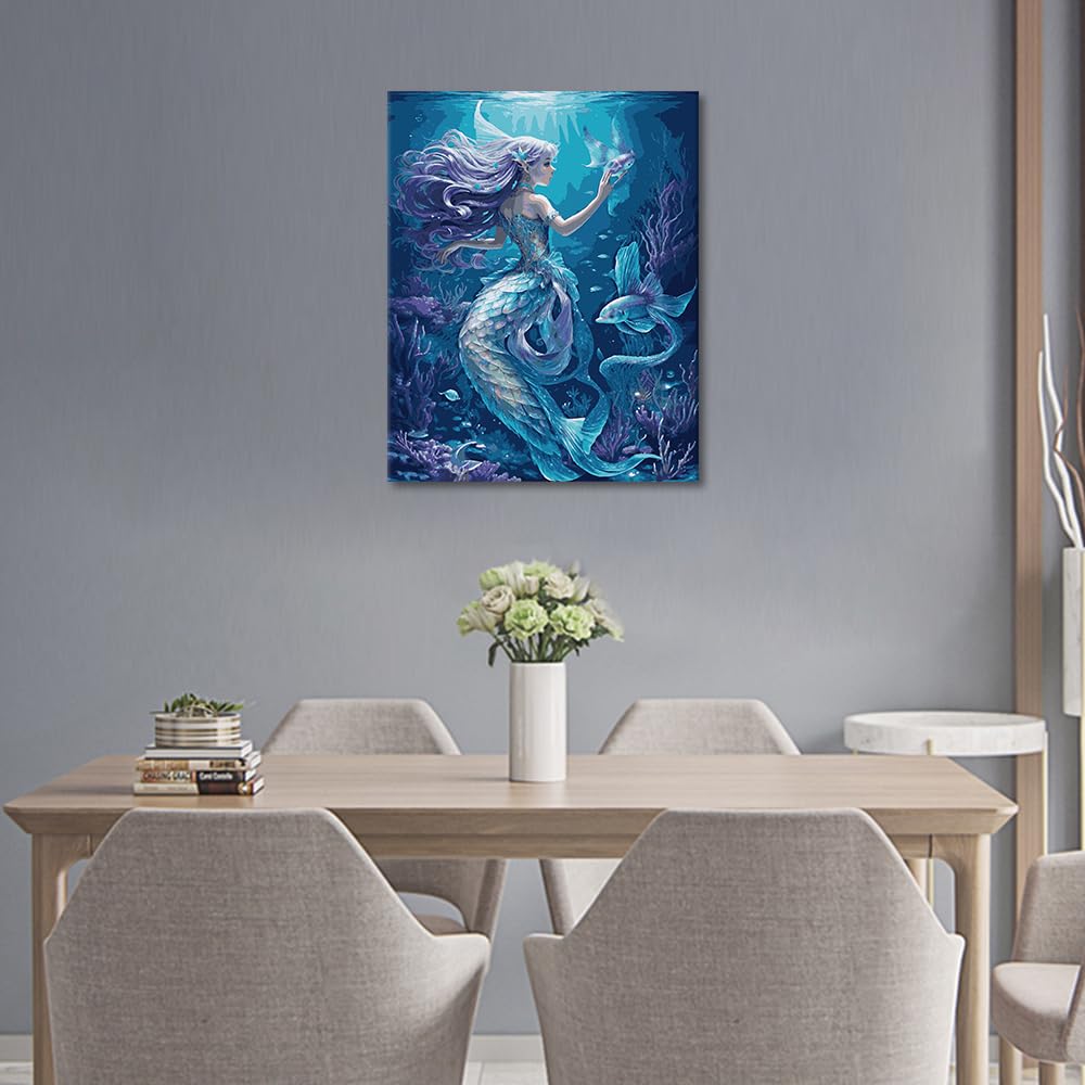 Adult Paint By Number Mermaid Girl of the Sea Painting By Numbers Ocean Princess Paint By Number Artwork for Girl Kids Gift Modern DIY Home Wall Decor for Living Room Bedroom Canvas Art 16x20 Inch Rebotipy