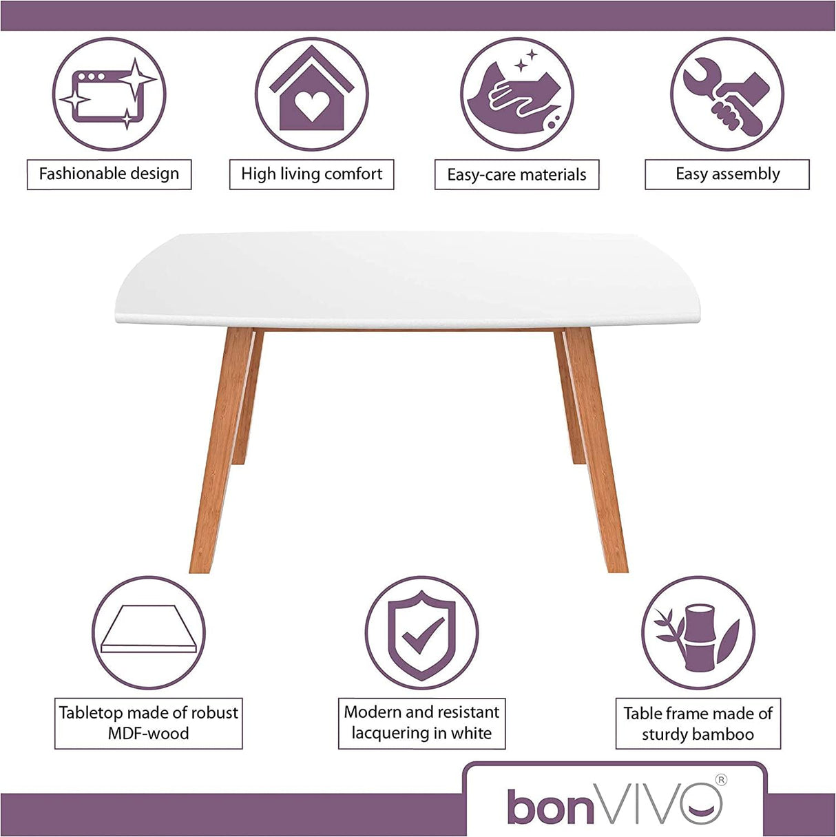 bonVIVO Small Coffee Table - Franz Designer Low Table w/Wooden Bamboo Frame for Sitting, Storage and Living Room Furniture for Men and Women - White bonVIVO