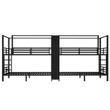 TCMILA Full Over Full Quadruple Bunk Bed for 4 Boys, Girls, Adults, Heavy-Duty Metal Bed Frame with Storage Shelves and Wardrobe, Space Saving, No Box Spring Needed, Black TCMILA