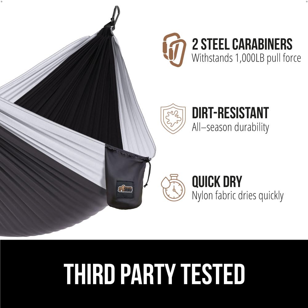 GORILLA GRIP Durable Portable Camping Hammock, Holds 500lbs with Heavy Duty Tree Straps, Comfortable Travel Swing, Camp Hammocks, Easy to Use and Install, Outdoor Essentials, Blue, 10x6.5 FT GORILLA GRIP