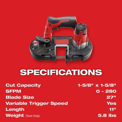 Bandsaw, Band Saw, Portable Band Saw, for Milwaukee 2429-20 M12 12V Cordless 18 TPI Sub-Compact Band Saw Blade - Tool Only - WoodArtSupply