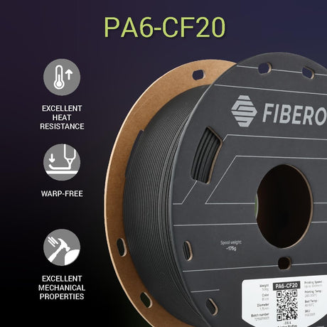 Polymaker Fiberon PA6-CF Carbon Fiber Nylon Filament 1.75mm Black 0.5kg, Fiberon PA6-CF Nylon Warp Free 1.75mm 3D Printing Filament POLYMAKER