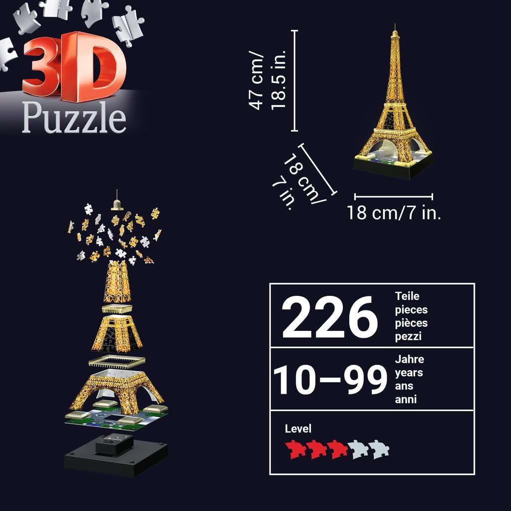 Ravensburger Eiffel Tower - Night Edition | 216-Piece 3D Jigsaw Puzzle for Kids and Adults | Precision Fit with Easy-Click Technology | Displayable & Durable Model | Over a Century of Quality Ravensburger