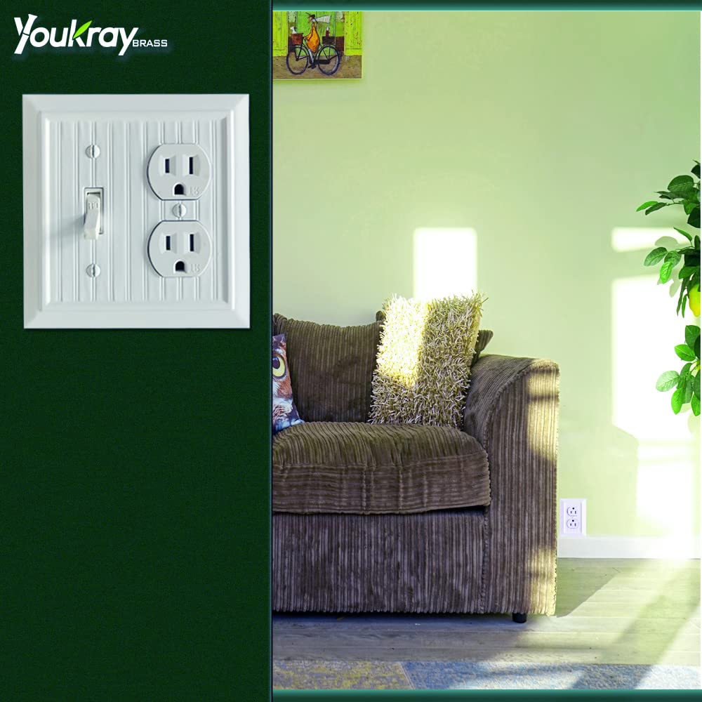 Pure White Classic Beadboard Wall Plates,Light Switch Covers,Electrical Outlet Covers, Switch Plates of Various Combination, Nature Bamboo Fiber Wall plate(2 Gang Toggle/Duplex 2 Pack) Funkiim