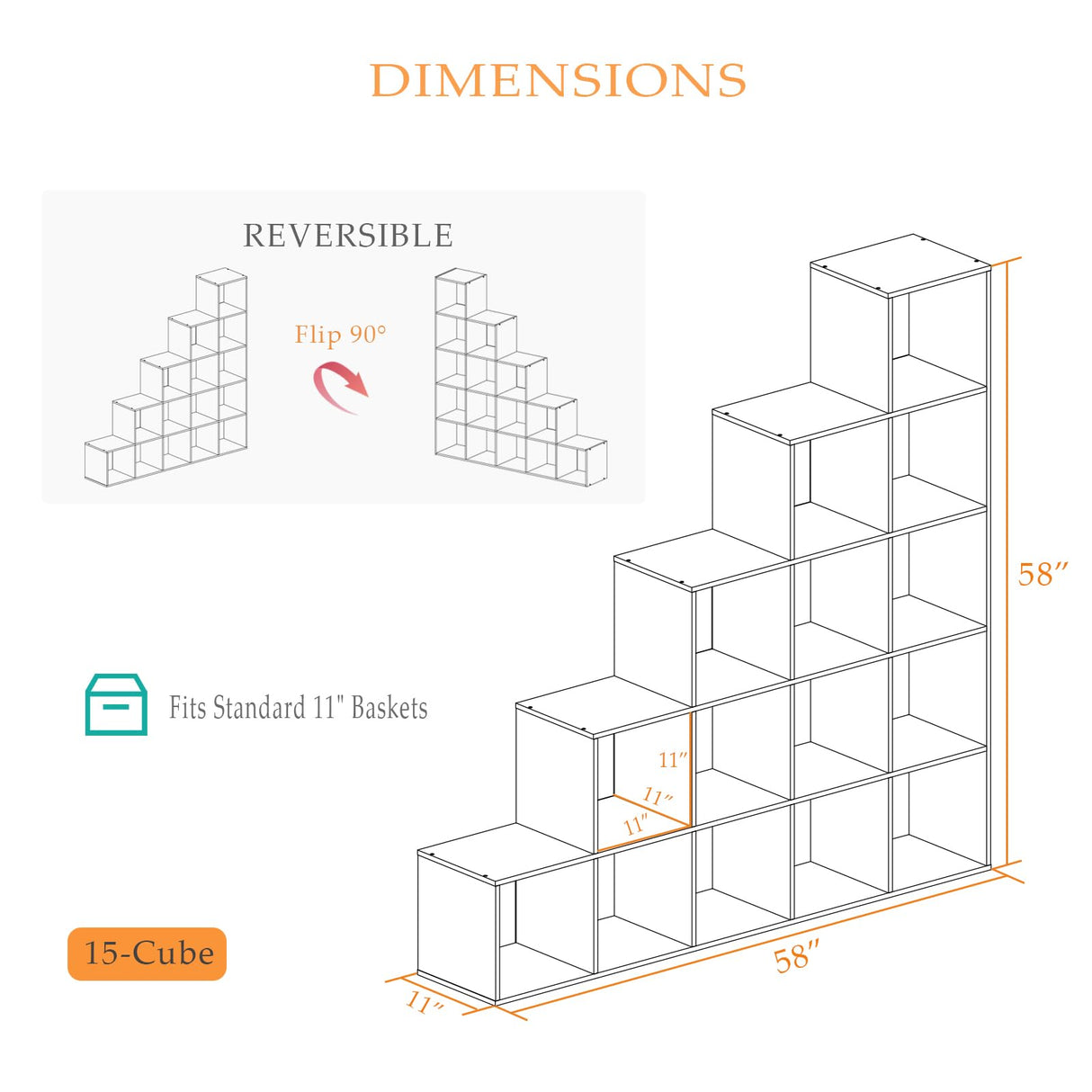OSCHF Ladder Cube Storage Bookcase - Wooden L-Shaped 5-Tier Corner Shelf, Reversible 15-Cube Organizer for Home & Office, Black