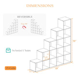 OSCHF Ladder Cube Storage Bookcase - Wooden L-Shaped 5-Tier Corner Shelf, Reversible 15-Cube Organizer for Home & Office, Black