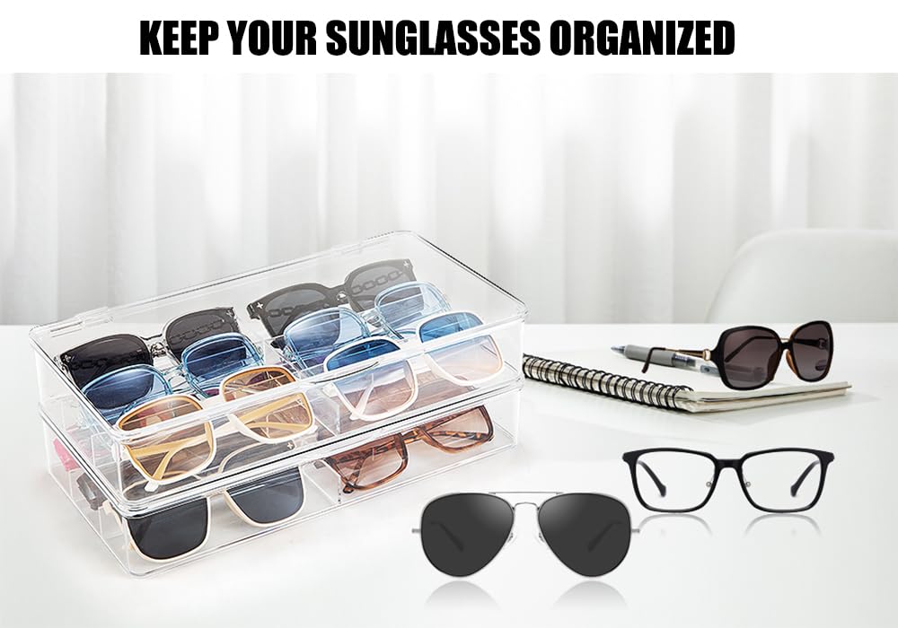 BOPai Acrylic Sunglasses Organizer with Lid, Stackable Glasses Storage Organizer - 2 Pack BOPai