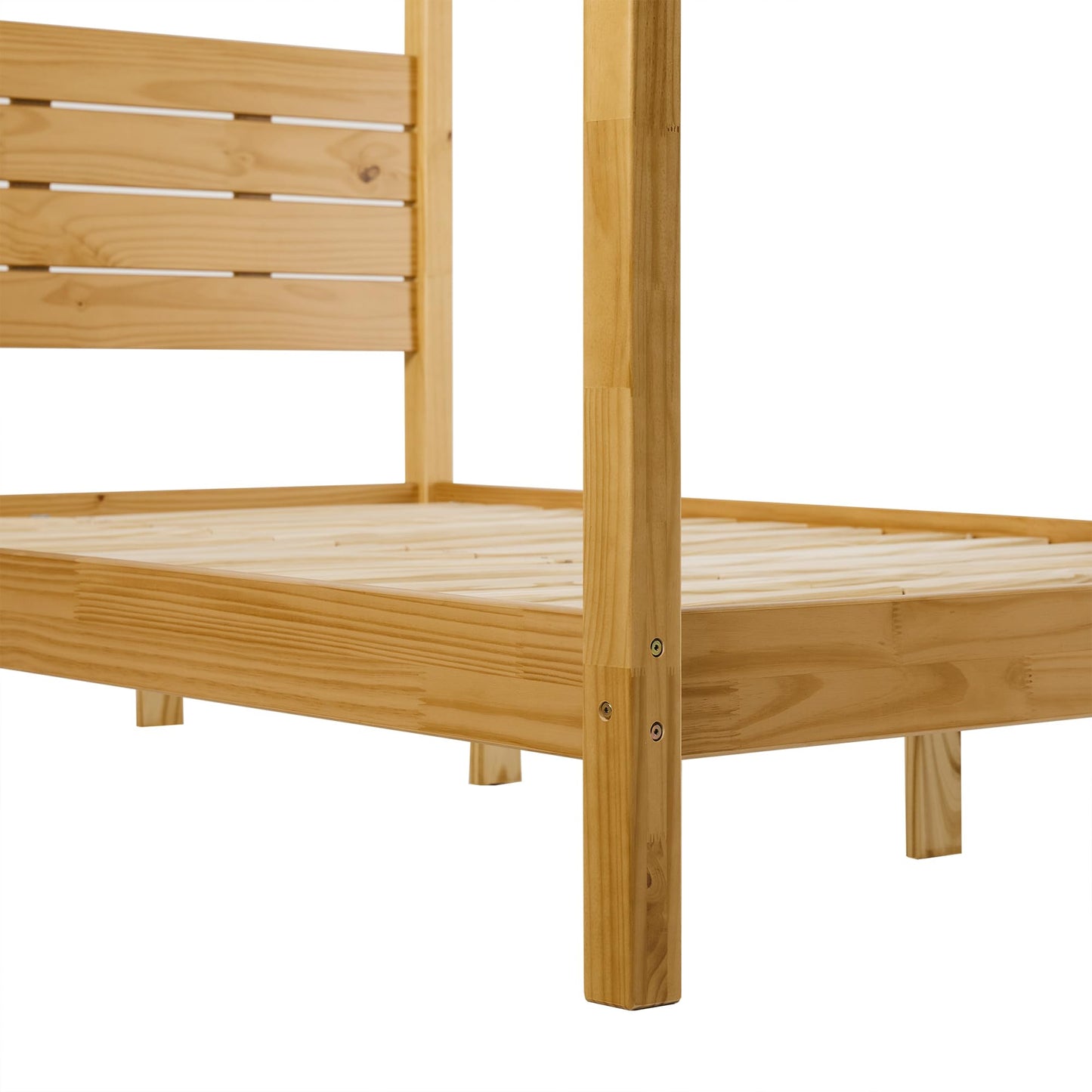 Natural Pine Solid Wood Full Minimalist Canopy Bed - WoodArtSupply