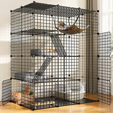 YITAHOME Large Cat Cage Indoor Enclosure Metal Wire 4-Tier Kennels DIY Cat Playpen Catio with Large Hammock for 1-3 Cats YITAHOME