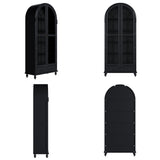 Hitow Curio Cabinet with Glass Doors, Arched Display Cabinet with Drawers & Solid Pine Legs, 34.6" W Arch Bookcase, 5-Tier Black Display Case for Collectibles, Living Room Hitow