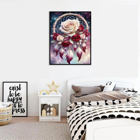 Dream Catcher Counted Cross Stitch Kits for Adults, Flowers Stamped Cross Stitch Kits for Beginners, Needlepoint Cross-Stitch Patterns Embroidery Kits Arts and Crafts for Home Decor 12×16 Inch Mrnsiet