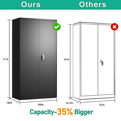 Waqiv 71" Metal Storage Cabinet with 5 Shelves, Steel Tall Large Space Office Locker with 2 Doors, Locking Tool Storage Cabinet for Home Office,Garage,Gym,Pantry,School Waqiv