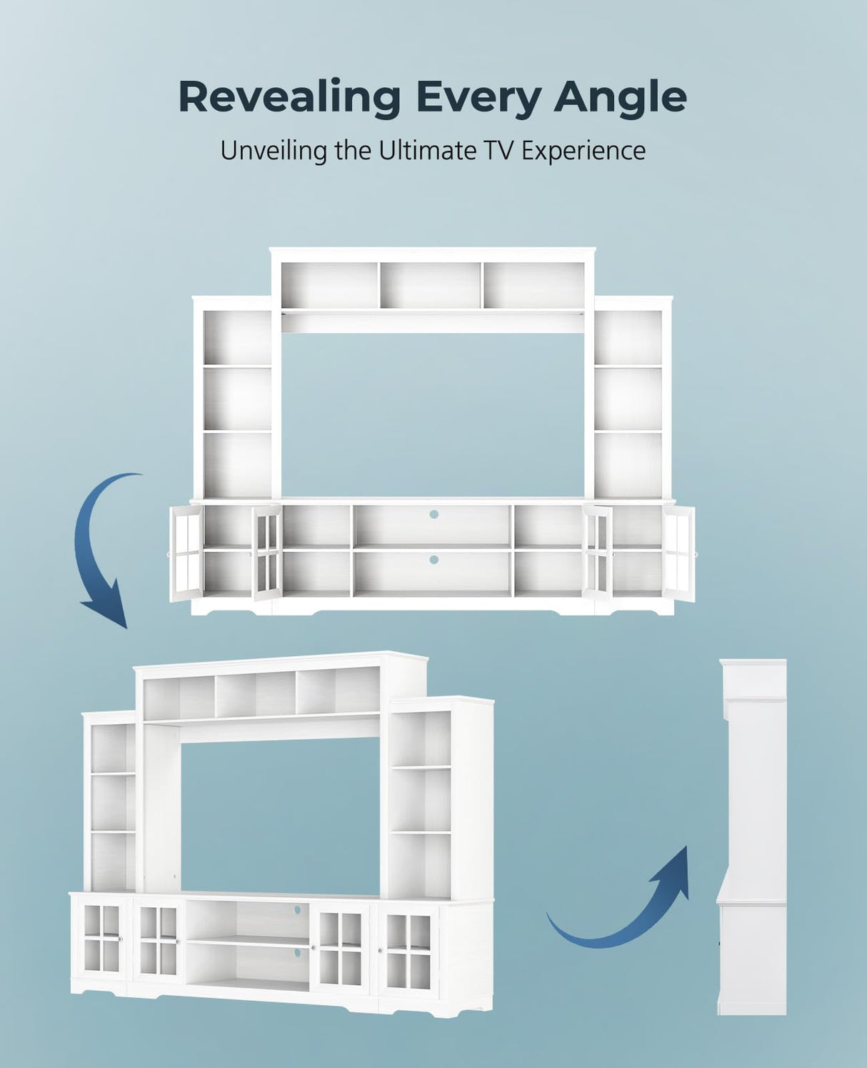 Tatub Large Wall Unit Entertainment Center with Storage, Modern TV Entertainment Center with Bookshelves and Bridge Cabinet, Living Room Tall Bookshelf with Storage, 65.7" Wide for TV Placement, White Tatub