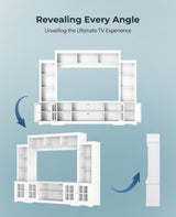 Tatub Large Wall Unit Entertainment Center with Storage, Modern TV Entertainment Center with Bookshelves and Bridge Cabinet, Living Room Tall Bookshelf with Storage, 65.7" Wide for TV Placement, White Tatub