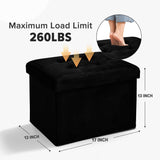 LINMAGCO Storage Ottoman Folding Foot Stool Velvet Ottoman Foot Rest with Padded Modern Ottoman with Storage for Living Room Puppy Step Stool 17x13x13in(Black) LINMAGCO