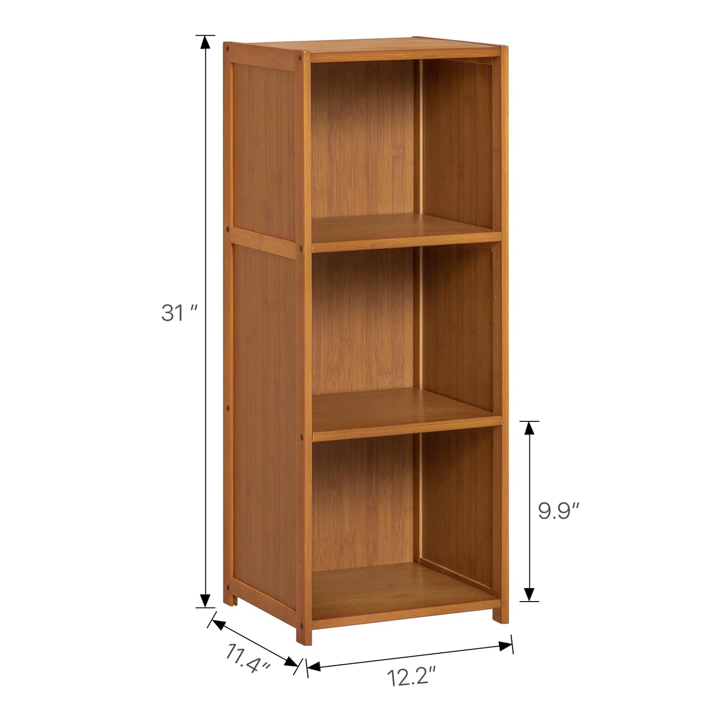 MoNiBloom Narrow Bookcase Bamboo 3 Tier Free Standing Tall Bookshelf Display Storage Shelves Space Saver for Home Living Room Study Room, Brown