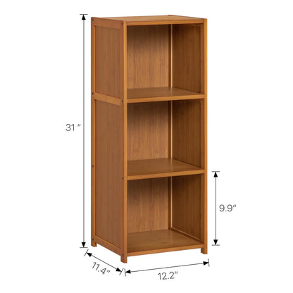 MoNiBloom Narrow Bookcase Bamboo 3 Tier Free Standing Tall Bookshelf Display Storage Shelves Space Saver for Home Living Room Study Room, Brown