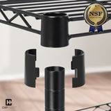 CAPHAUS NSF Commercial Heavy Duty 4 Tier Wire Shelving w/Two Trapezoid Baskets, Wheels, Leveling Feet, Storage Metal Shelf, Basement Garage Shelving Storage, Utility Wire Rack Storage Shelving Black CAPHAUS