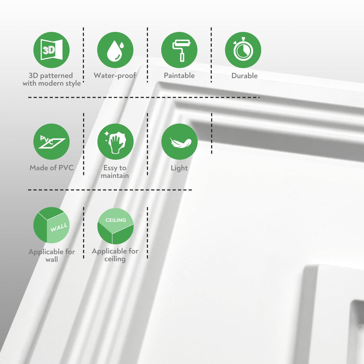 STICKGOO PVC Ceiling Tiles, 2'x2' Glue Up Ceiling Panel White to Prevent Breakage Cover 48 Sq. Ft, Pack of 12 Tiles STICKGOO