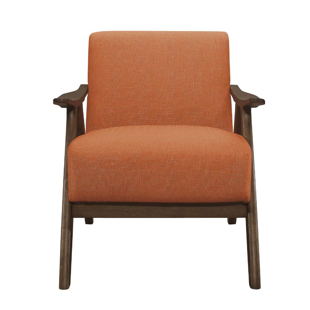 Lexicon Mid Century Modern Accent Chair with Solid Wood Frame in Walnut Finish, Upholstered Living Room Lounge Arm Chair, Thick and Comfy Innerspring Seat Cushion, Linen-Look Fabric, Orange Lexicon