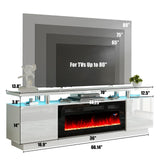 AMERLIFE Fireplace TV Stand with 36" Fireplace, 70" Modern High Gloss Fireplace Entertainment Center LED Lights, 2 Tier TV Console Cabinet for TVs Up to 80", Ivory White AMERLIFE