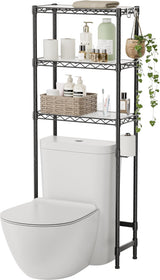 SINGAYE Over-The-Toilet Storage Rack 3-Tier Bathroom Organizer and Storage Shelf Over Toilet with Adjustable Shelf and Basket Freestanding Space Saver Bathroom Shelves Above Toilet for Room Black SINGAYE