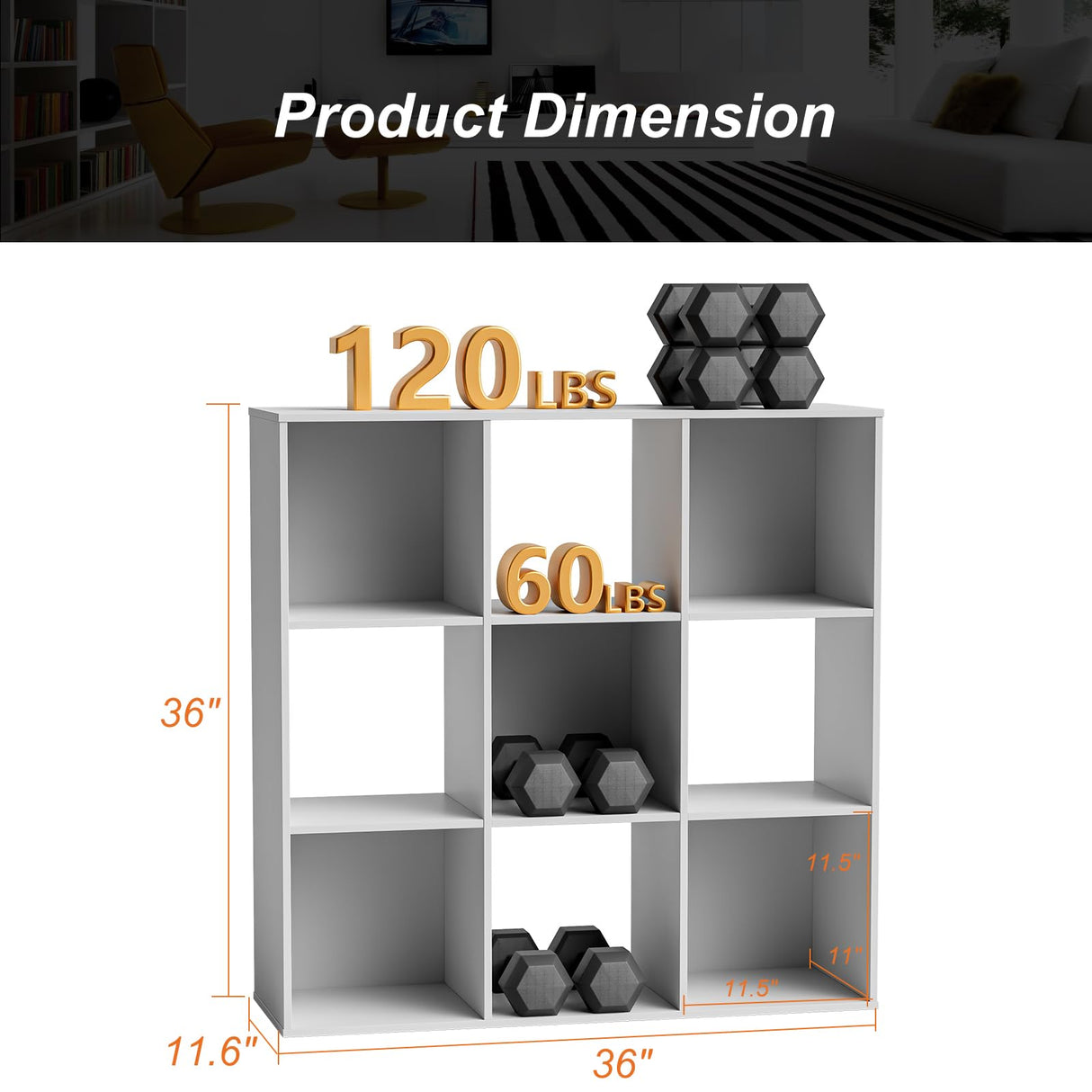 Sweetcrispy 9 Cube Storage Organizer - Open Cube Bookshelf with 5 Removable Back Panels, Display Storage Bookcase for Living Room, Bedroom, Entrance Hall, Home Office，36" L×11.6" W×36" H, White Sweetcrispy