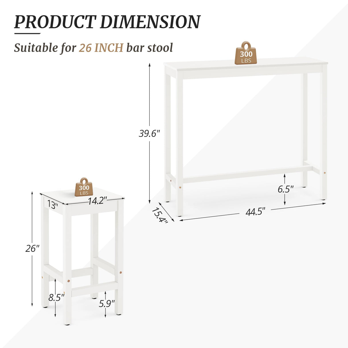 Cozyman 45 Inch Acacia Wood Bar Table and Stools Set in White for Dining and Entertaining Cozyman