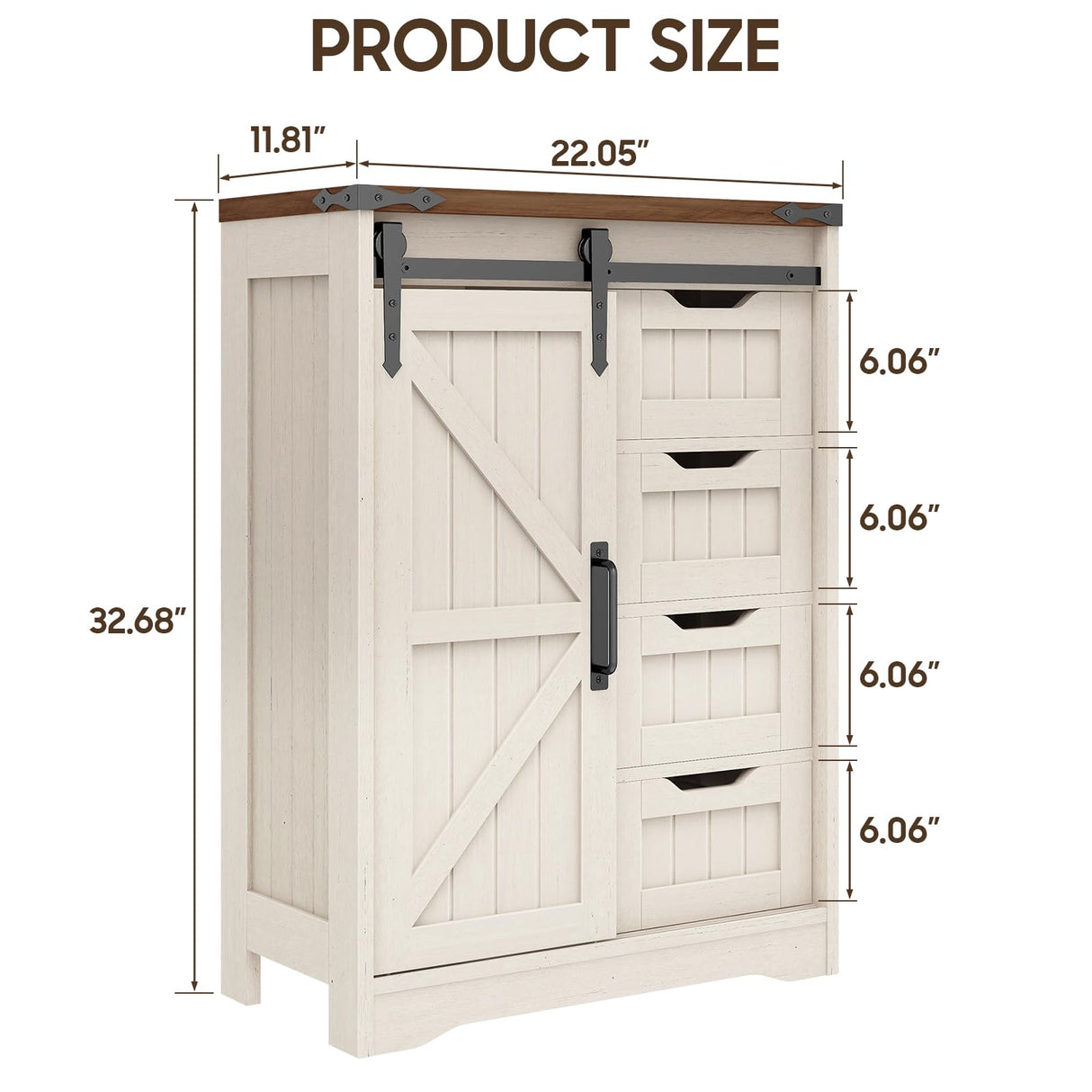 Befrases Farmhouse Bathroom Storage Cabinet, Bathroom Cabinet with 4 Drawers and Sliding Door, Farmhouse Floor Storage Organizer for Kitchen, Living Room, Rustic Style, White Befrases