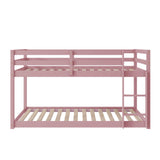 PVWIIK Bunk Bed Twin Over Twin with Ladder & Safety Guard Rails,Solid Wood Bunk Bed Frame for Kids,No Box Spring Needed, Pink PVWIIK