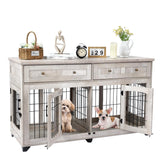 Dog Crate Furniture with 5 Doors,58" Wooden Dog Kennel End Table with Large Capacity Drawers,Dog House with Openable Divider for Small/Medium/Large Dog,Dog Cage,Side End Table,Rustic Grey LALFPET